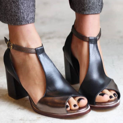 Anyao™ | Sandales à talons et bout ouvert en patchwork noir