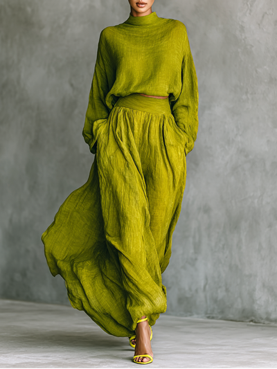 Pilar | Ensemble pour femmes en vert en mélange de coton et de lin