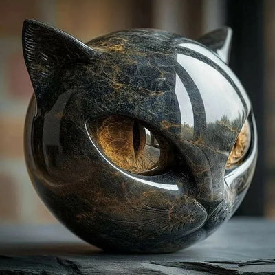 Sculpture de Tête de Chat Noir Mystique