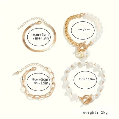 Ensemble de 4 bracelets Chic Gold – Serpent, perles et maillons | Or