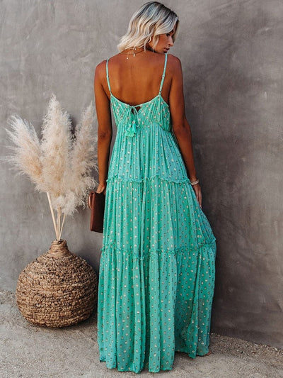 Evi™ Robe Maxi Verte Avec Décolleté En V Et Imprimé Estival Ibiza