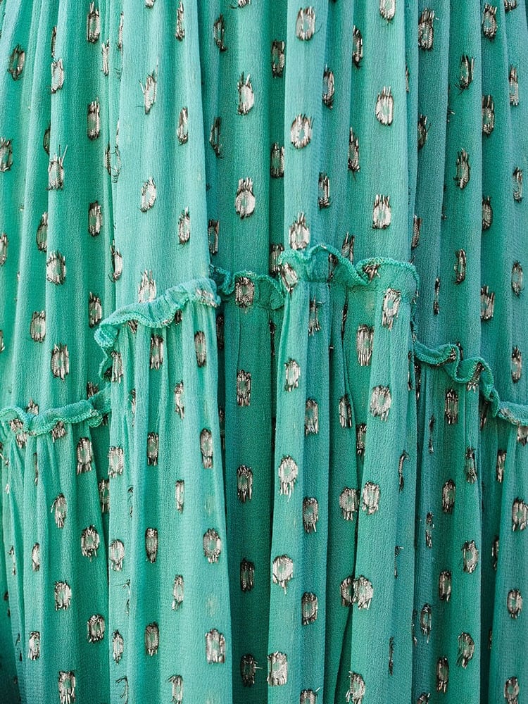 Evi™ Robe Maxi Verte Avec Décolleté En V Et Imprimé Estival Ibiza
