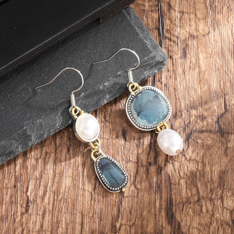 Boucles d'oreilles vintage en pierre naturelle bleue