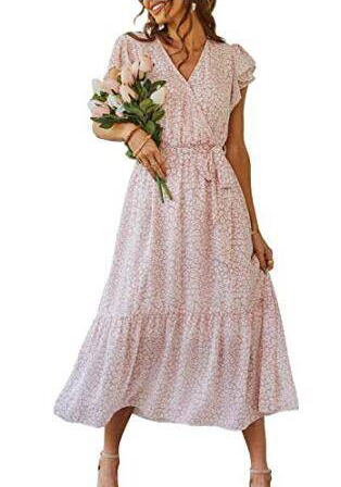 Myrthe™ - Robe Ibiza Longue Rose Avec Imprimé