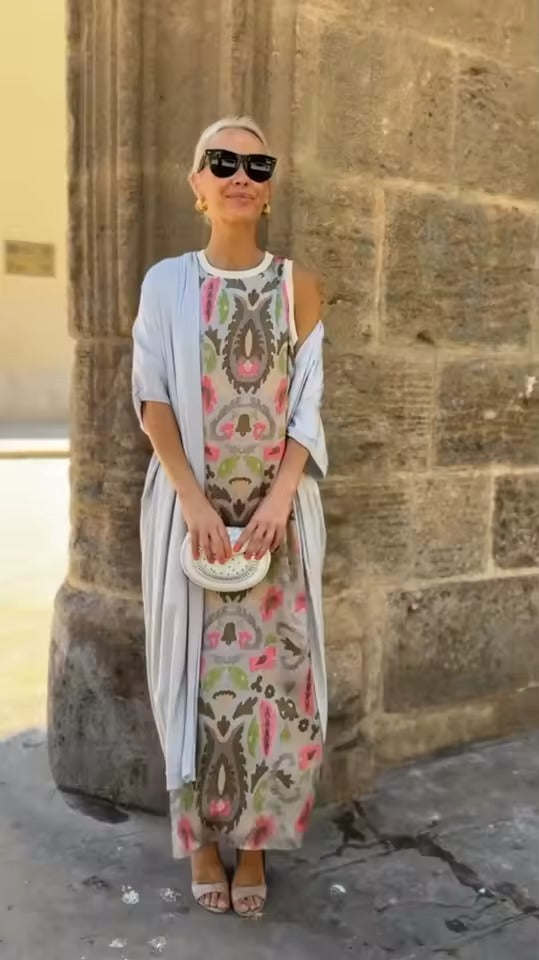 Indigo | Élégant robe longue avec châle assorti