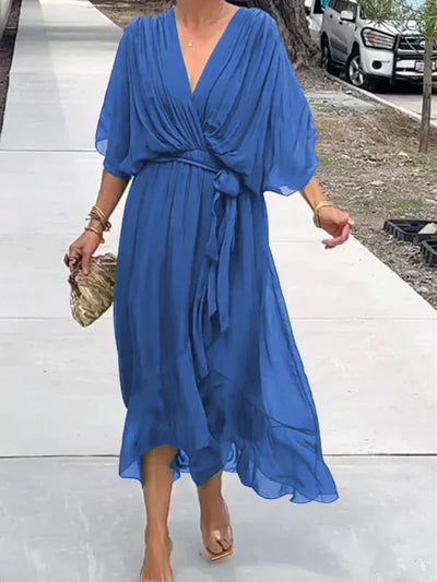 Monica™ | Élégante Robe en Chiffon de Soie avec un Décolleté en V Envoûtant