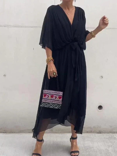 Monica™ | Élégante Robe en Chiffon de Soie avec un Décolleté en V Envoûtant