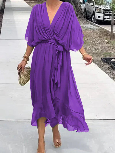 Monica™ | Élégante Robe en Chiffon de Soie avec un Décolleté en V Envoûtant
