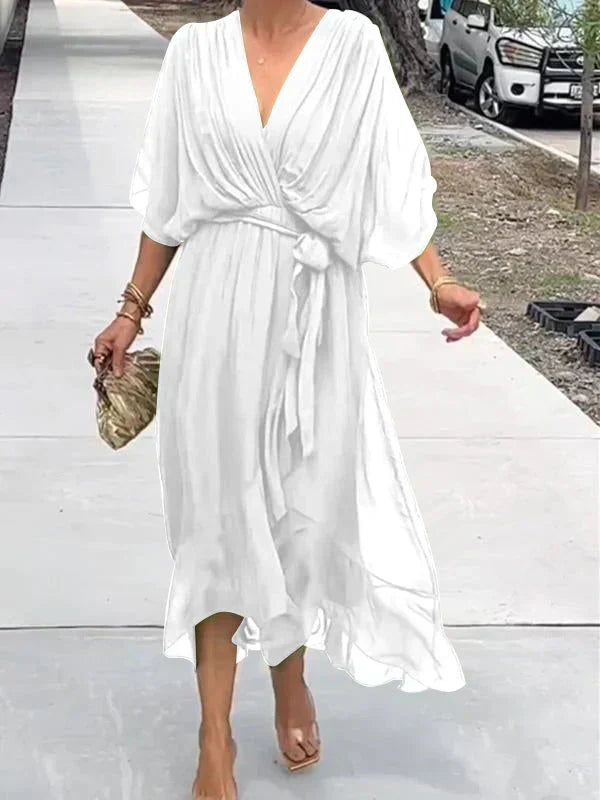 Monica™ | Élégante Robe en Chiffon de Soie avec un Décolleté en V Envoûtant