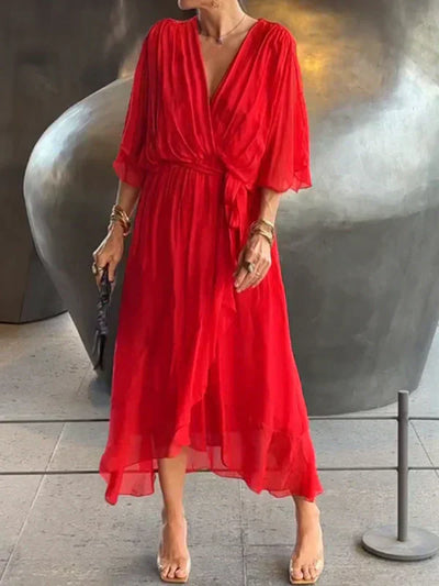 Monica™ | Élégante Robe en Chiffon de Soie avec un Décolleté en V Envoûtant