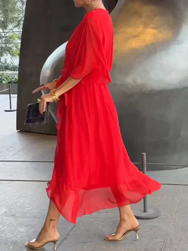 Monica™ | Élégante Robe en Chiffon de Soie avec un Décolleté en V Envoûtant