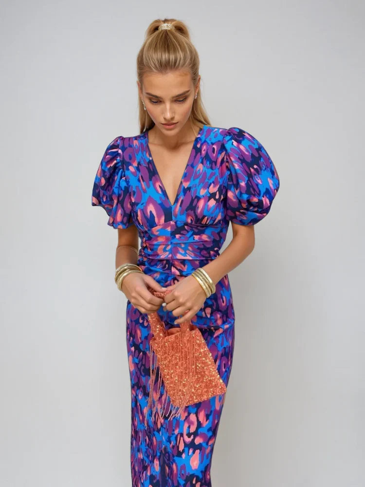 Arielle | Robe Colorée Avec Manches Plissées