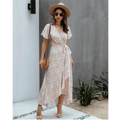Myrthe™ - Robe Ibiza Longue Rose Avec Imprimé