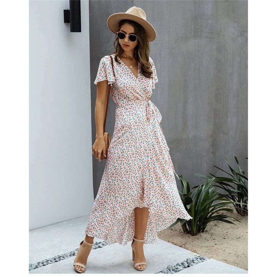 Myrthe™ - Robe Ibiza Longue Rose Avec Imprimé