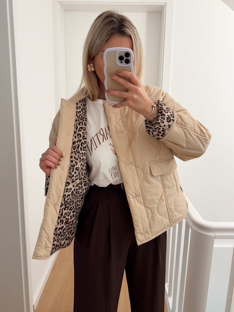 Noémie™ Veste élégante avec doublure léopard