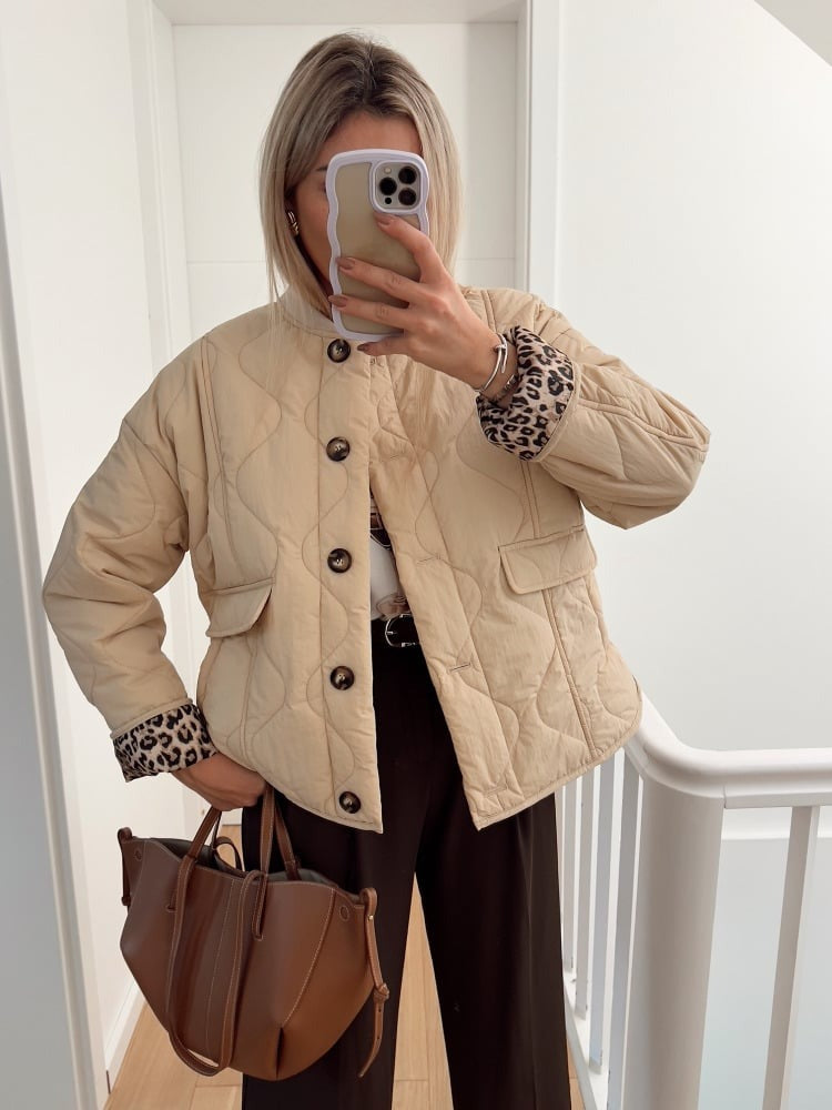 Noémie™ Veste élégante avec doublure léopard