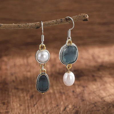 Boucles d'oreilles vintage en pierre naturelle bleue