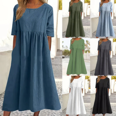 Robe en coton à col rond et poches