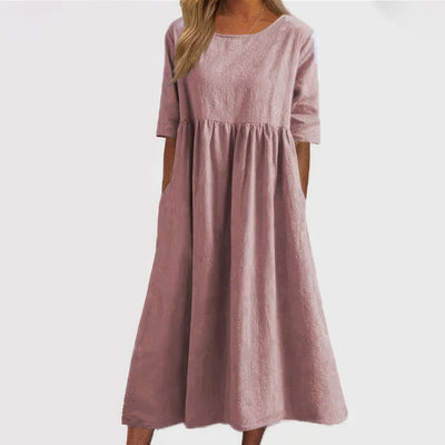 Robe en coton à col rond et poches
