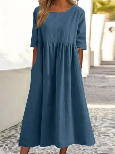 Robe en coton à col rond et poches