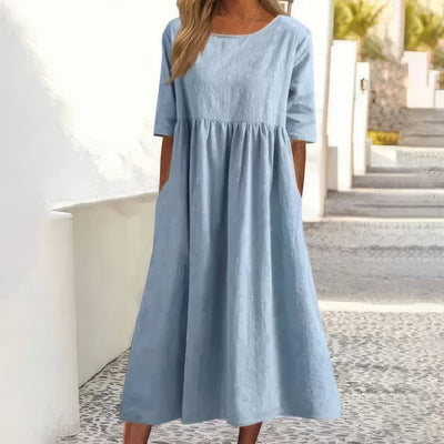 Robe en coton à col rond et poches