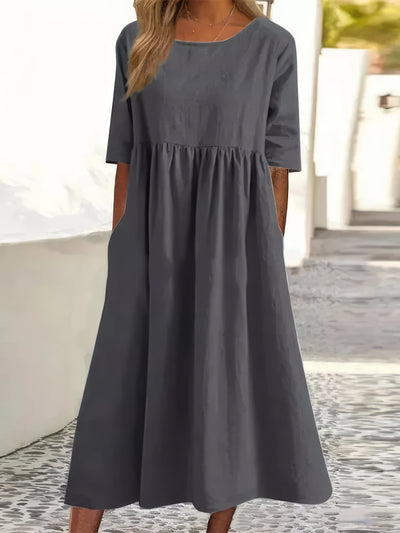 Robe en coton à col rond et poches