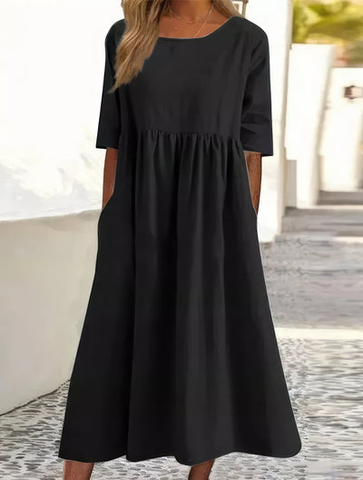 Robe en coton à col rond et poches