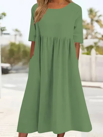 Robe en coton à col rond et poches