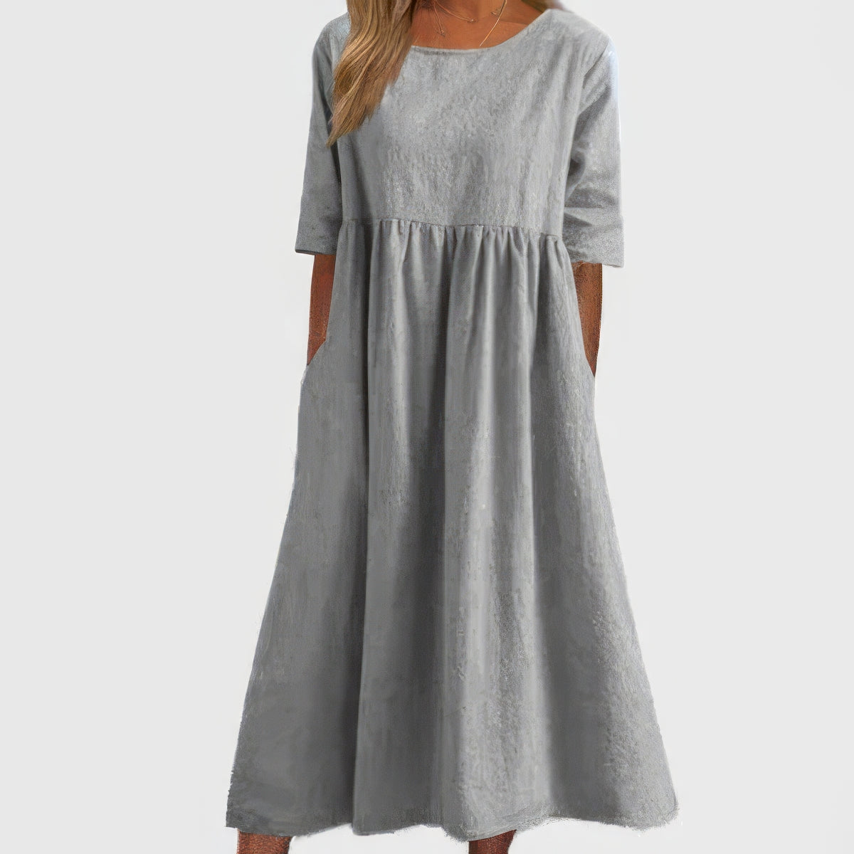Robe en coton à col rond et poches